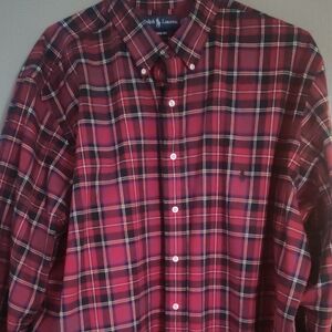 Ralph Lauren Men's Red and Blue Plaid Shirt